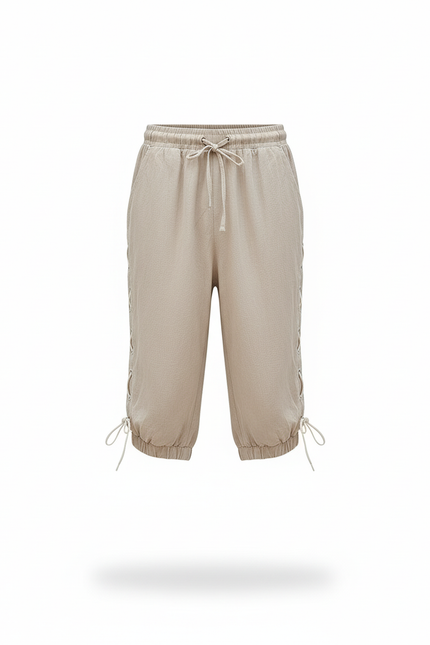 Pantalon En Lin Beige Garçon Cordon Lacets Moyen Âge - vue 3