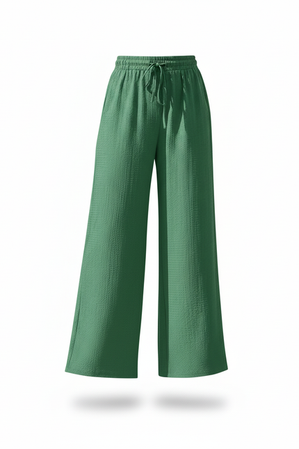 Pantalon En Lin Vert Ample Taille Haute Fluide - vue 3