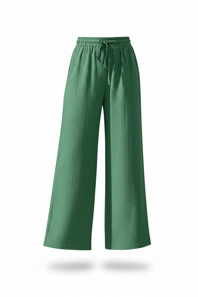 Pantalon En Lin Vert Ample Taille Haute Fluide - vue 3