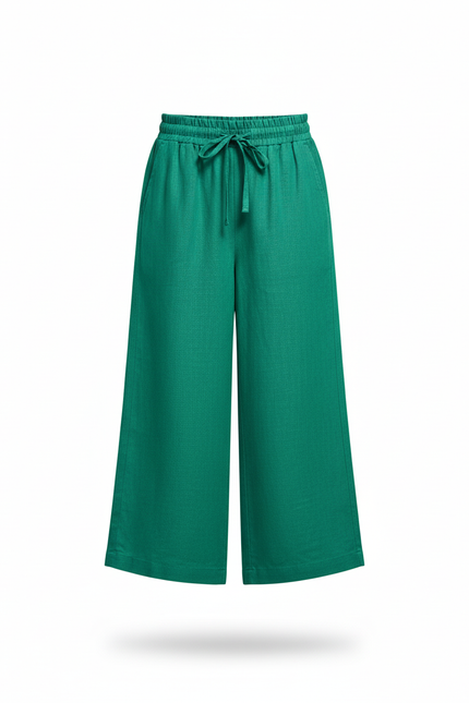 Pantalon En Lin Vert Ample Cordon Fille - vue 3