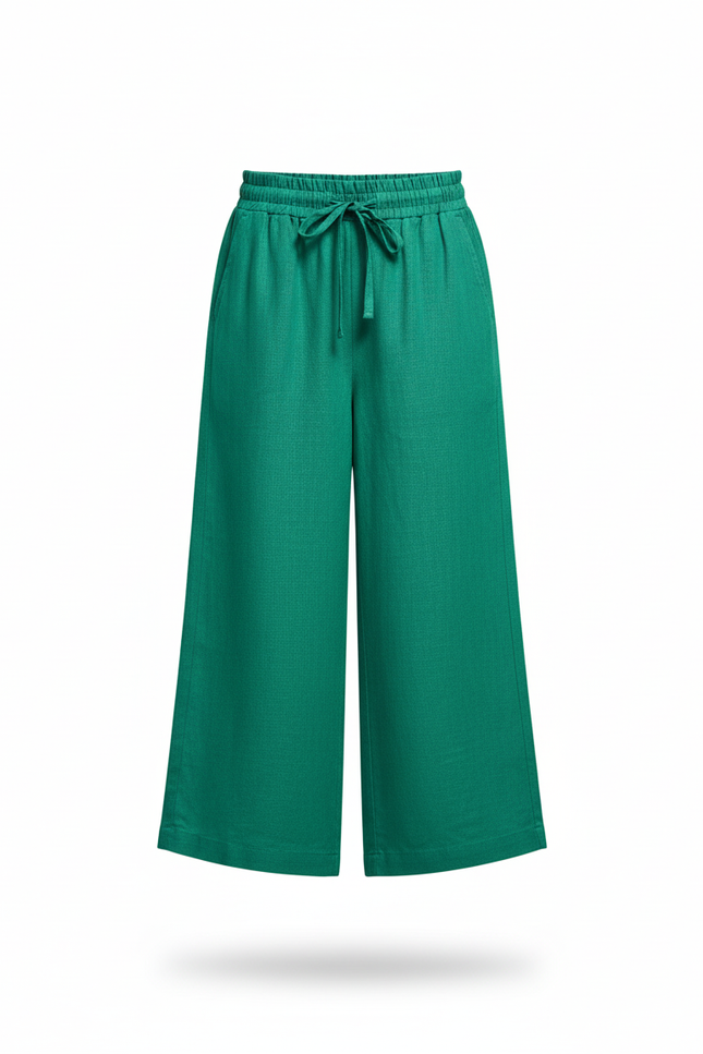 Pantalon En Lin Vert Ample Cordon Fille - vue 3