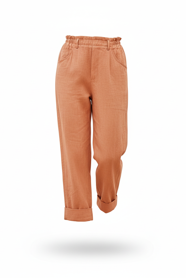 Pantalon Lin Corail - Orange - vue 3