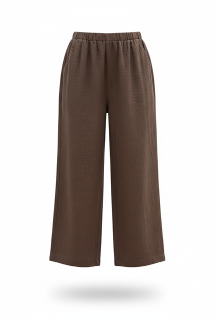 Pantalon En Lin Marron Ample Décontracté Fluide Fille - vue 3