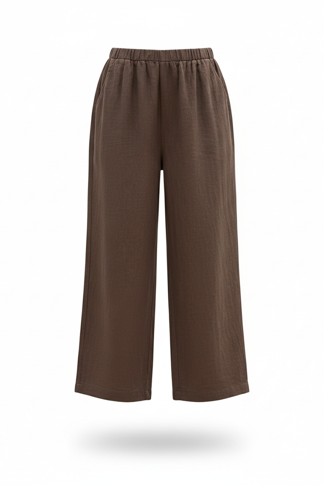 Pantalon En Lin Marron Ample Décontracté Fluide Fille - vue 3
