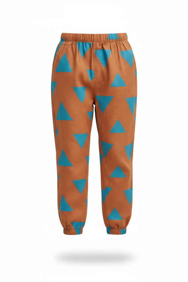 Pantalon En Lin Marron Triangles Ample Décontracté Enfant - vue 3