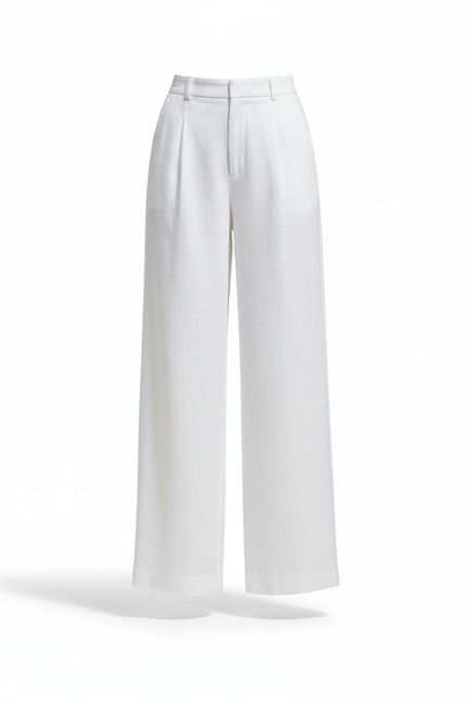 Pantalon En Lin Blanc Ample Fluide Décontracté Femme - vue 3