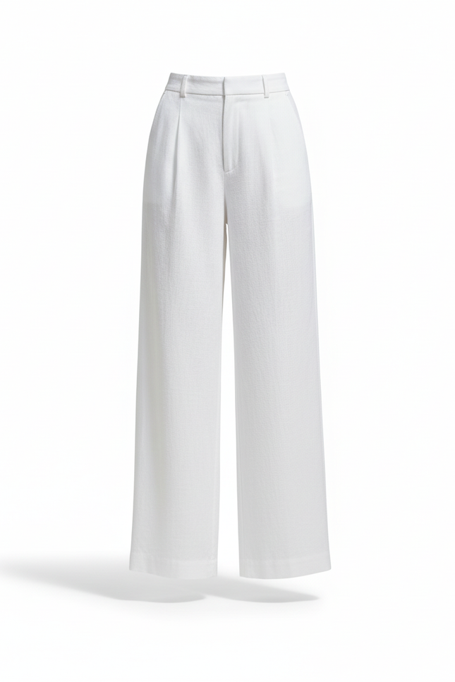 Pantalon En Lin Blanc Ample Fluide Décontracté Femme - vue 3