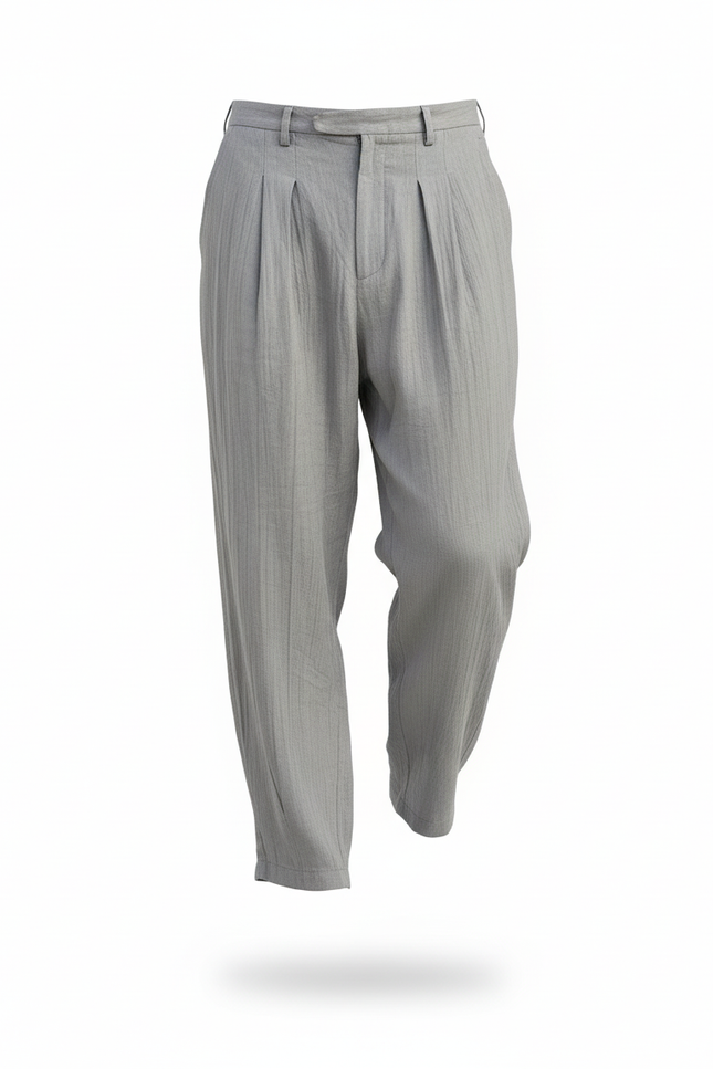 Pantalon En Lin Gris Plissé Ample Décontracté Homme - vue 3