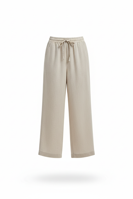 Pantalon En Lin Femme Large - Beige - vue 3