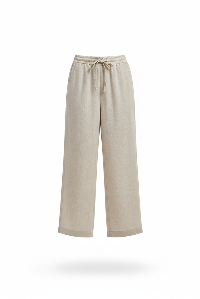 Pantalon En Lin Femme Large - Beige - vue 3