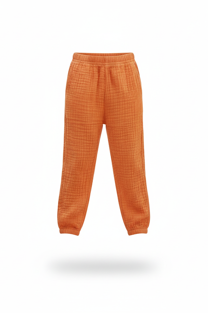 Pantalon En Lin Orange Plissé Ample Respirant Enfants - vue 3