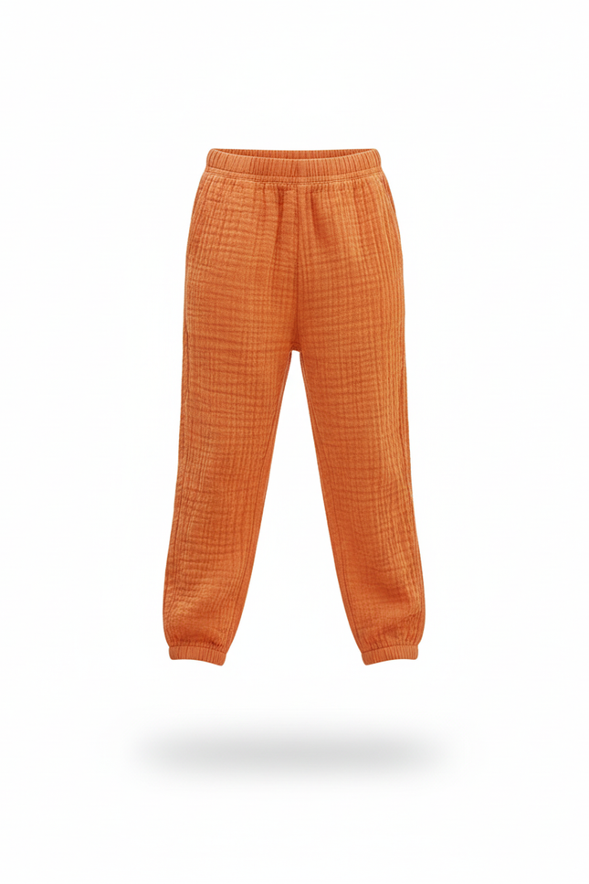Pantalon En Lin Orange Plissé Ample Respirant Enfants - vue 3