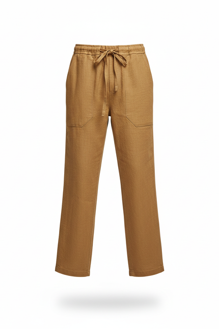 Pantalon En Lin Ample Cordon Marron Décontracté Enfant - Camel - vue 3