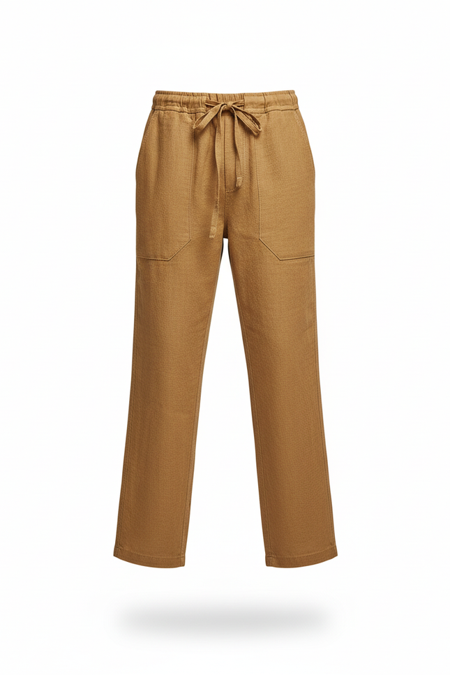 Pantalon En Lin Ample Cordon Marron Décontracté Enfant - Camel - vue 3