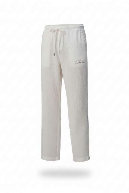 Pantalon En Lin Blanc Droit Décontracté Cordon Homme - vue 3