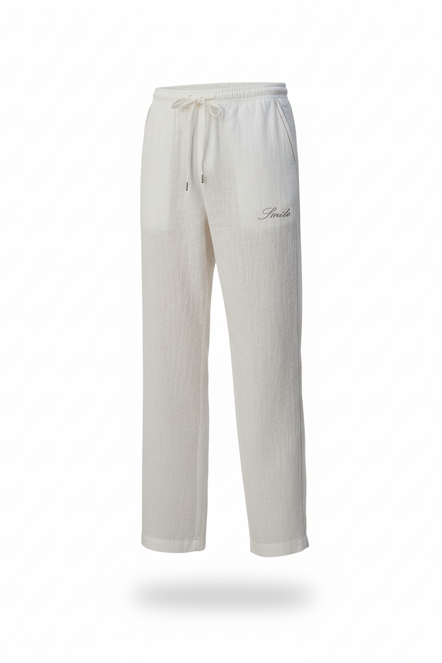 Pantalon En Lin Blanc Droit Décontracté Cordon Homme - vue 3