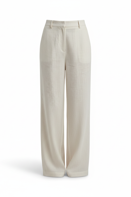 Pantalon En Lin Écru Ample Fluide Élégant Femme - Blanc - vue 3
