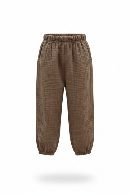 Pantalon En Lin Marron Ample Plissé Enfant Confortable - vue 3