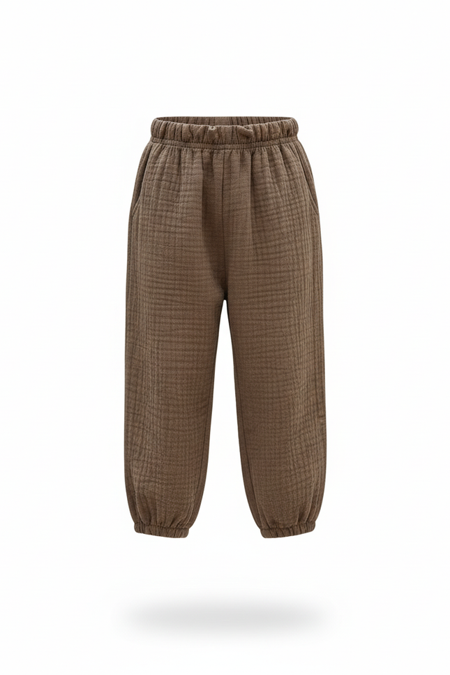 Pantalon En Lin Marron Ample Plissé Enfant Confortable - vue 3