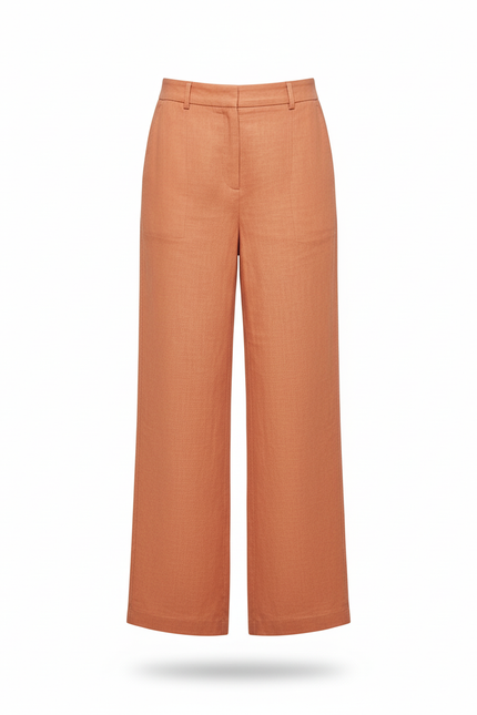 Pantalon En Lin Corail Ample Fluide Femme - Orange - vue 3