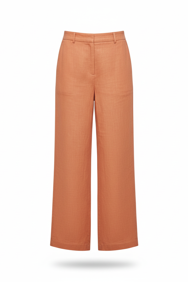 Pantalon En Lin Corail Ample Fluide Femme - Orange - vue 3