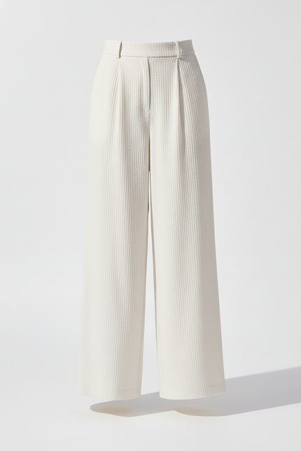 Pantalon En Lin Crème Ample Plissé Confortable Fluide - Blanc - vue 3