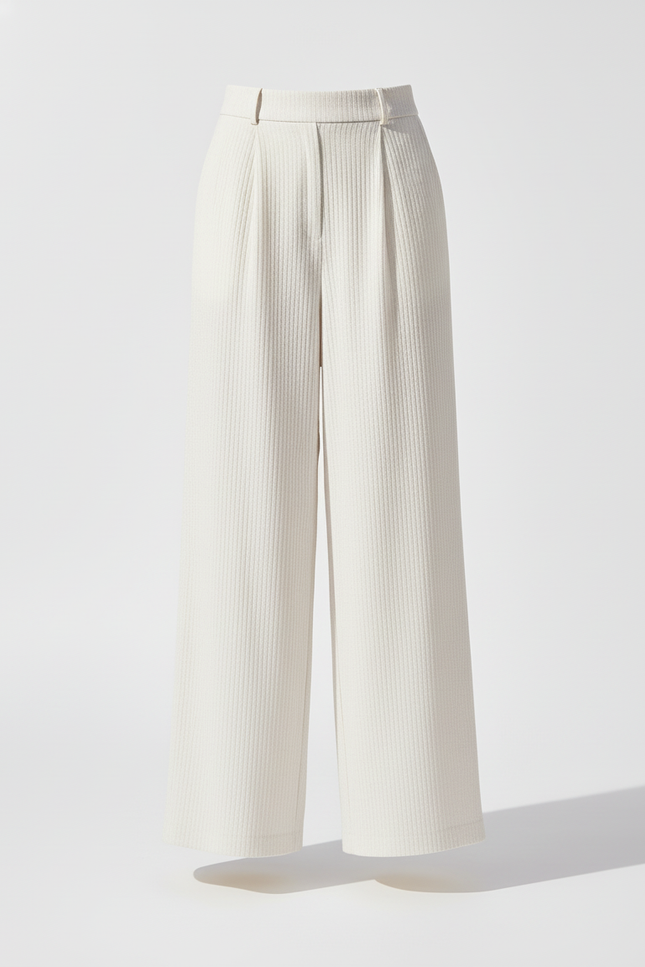 Pantalon En Lin Crème Ample Plissé Confortable Fluide - Blanc - vue 3