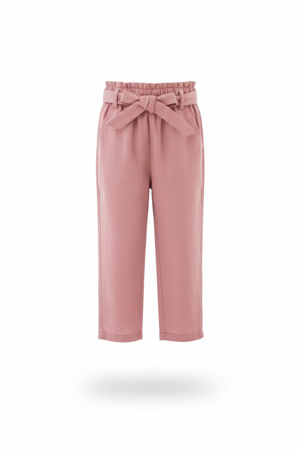 Pantalon En Lin Rose Fille Ample Décontracté Ceinturé - vue 3