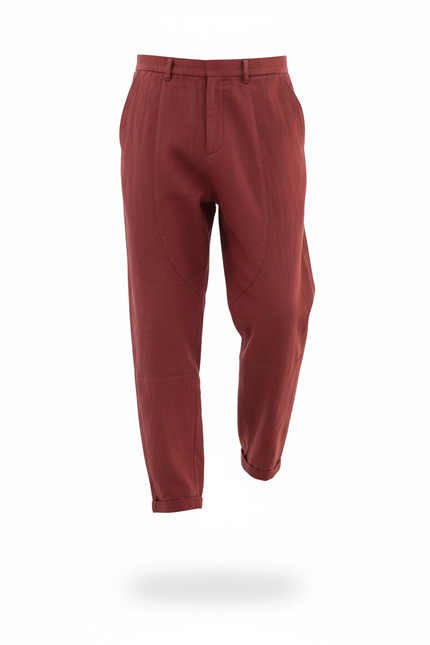 Pantalon En Lin Rouge Brique Ample Décontracté Homme - vue 3