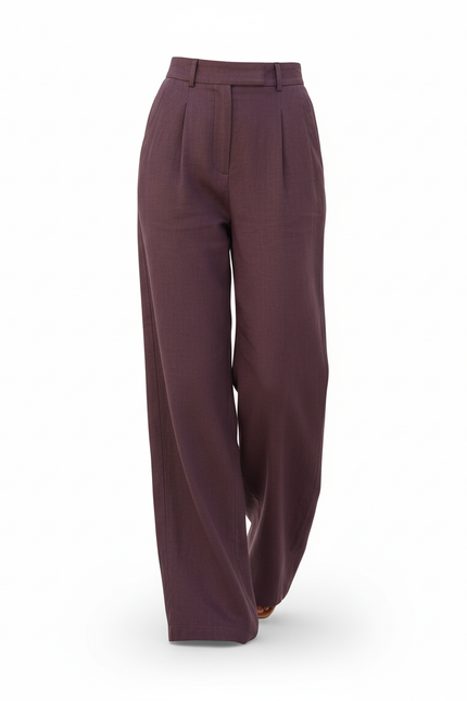 Pantalon En Lin Violet Ample Plissé Taille Haute Élégant - vue 3