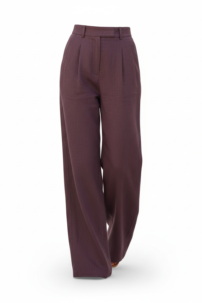Pantalon En Lin Violet Ample Plissé Taille Haute Élégant - vue 3