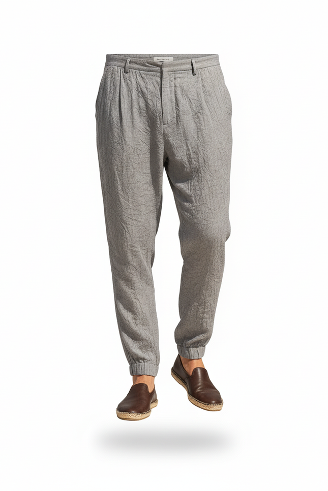 Pantalon En Lin Gris Léger Fluide Décontracté Homme - vue 3