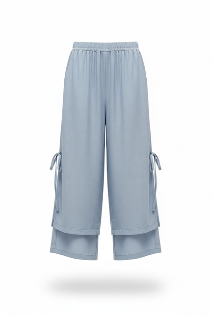 Pantalon En Lin Bleu Ample Fendu Enfant - vue 3