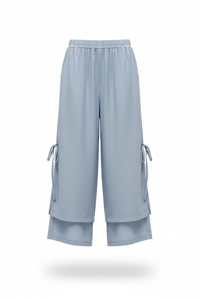Pantalon En Lin Bleu Ample Fendu Enfant - vue 3