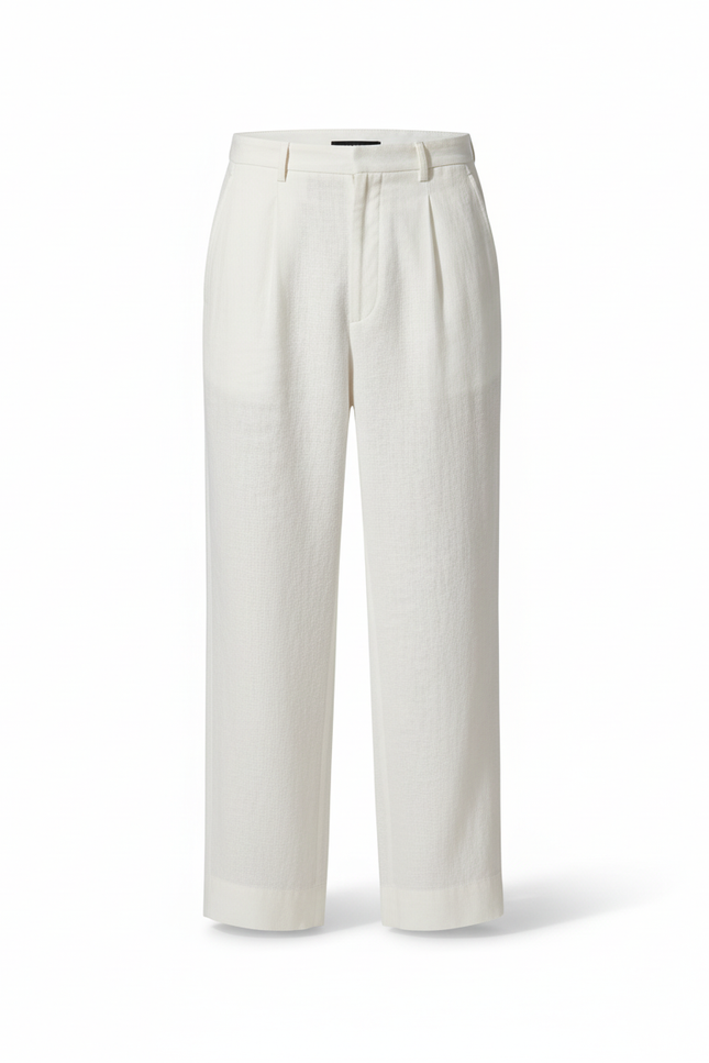 Pantalon En Lin Blanc Plissé Ample Homme Élégant - vue 3