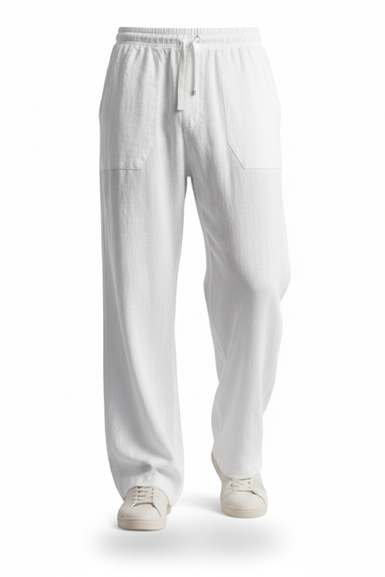 Pantalon En Lin Blanc Ample Droit Décontracté Homme - vue 3