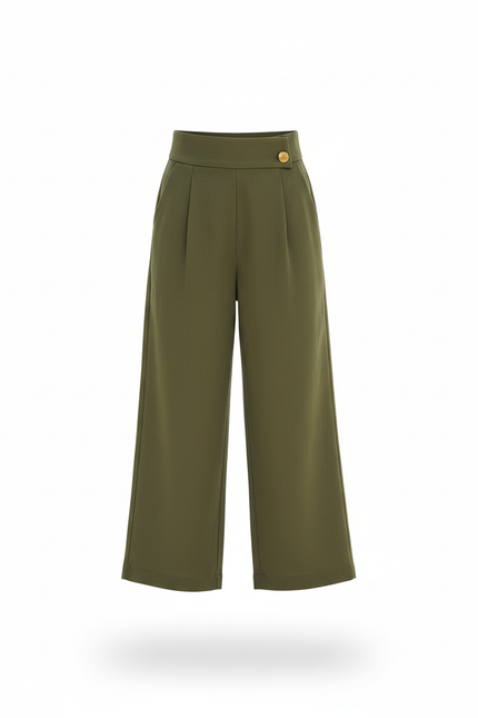 Pantalon En Lin Vert Ample Droit Enfant - Kaki - vue 3