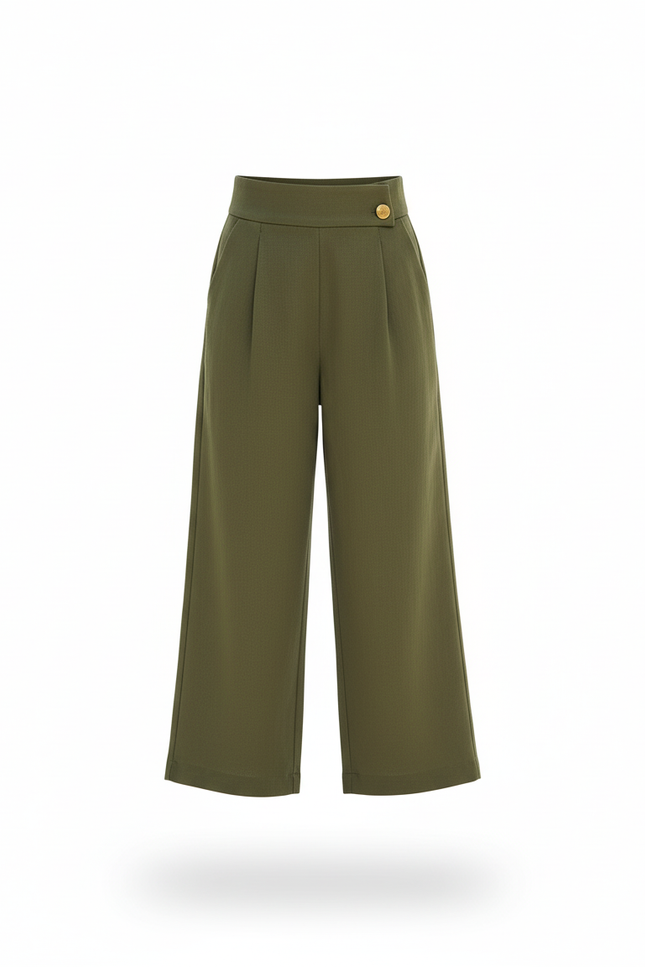 Pantalon En Lin Vert Ample Droit Enfant - Kaki - vue 3