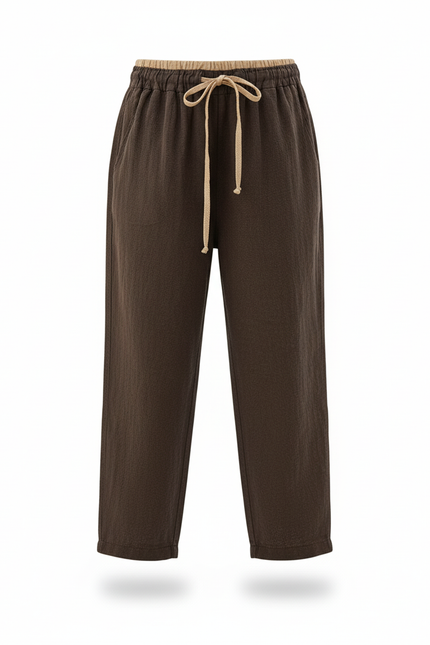 Pantalon En Lin Marron Ample Décontracté Confortable Enfant - vue 3