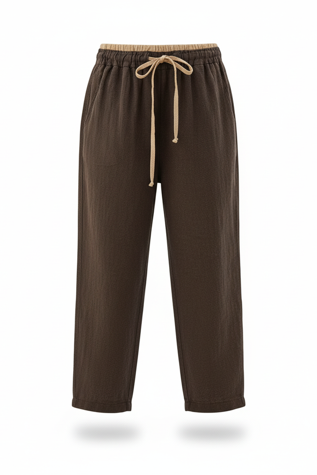 Pantalon En Lin Marron Ample Décontracté Confortable Enfant - vue 3