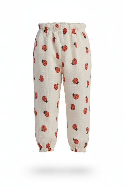Pantalon En Lin Blanc Imprimé Coccinelles Ample Confortable Enfant - vue 3
