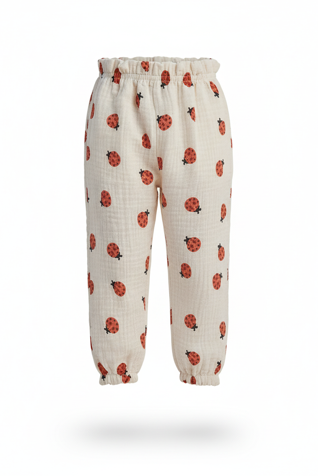 Pantalon En Lin Blanc Imprimé Coccinelles Ample Confortable Enfant - vue 3