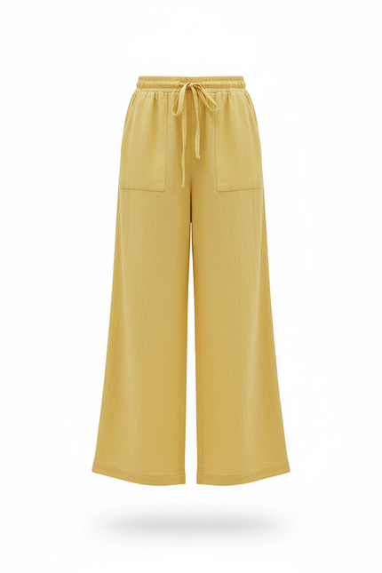 Pantalon En Lin Jaune Ample Fluide Décontracté Fille - vue 3
