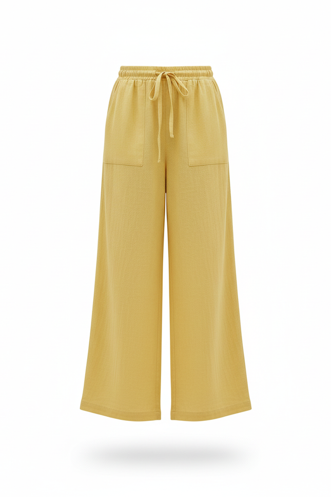 Pantalon En Lin Jaune Ample Fluide Décontracté Fille - vue 3