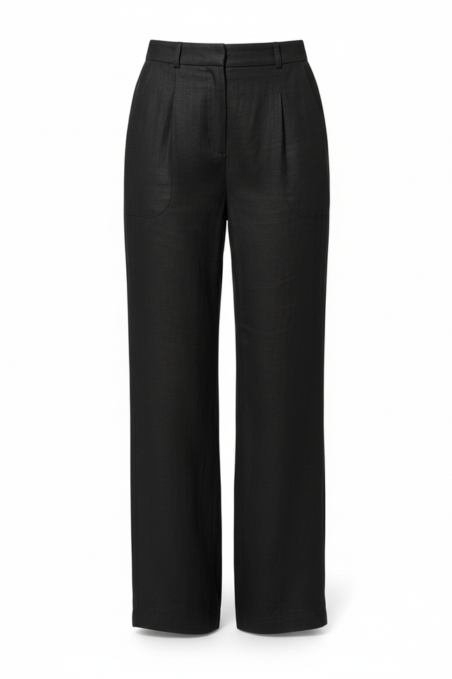 Pantalon En Lin Noir Ample Décontracté Fluide - vue 3