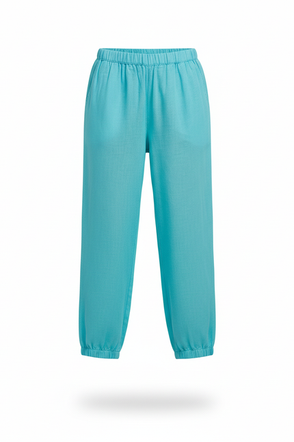 Pantalon En Lin Turquoise Ample Enfant Léger Fluide - Bleu - vue 3