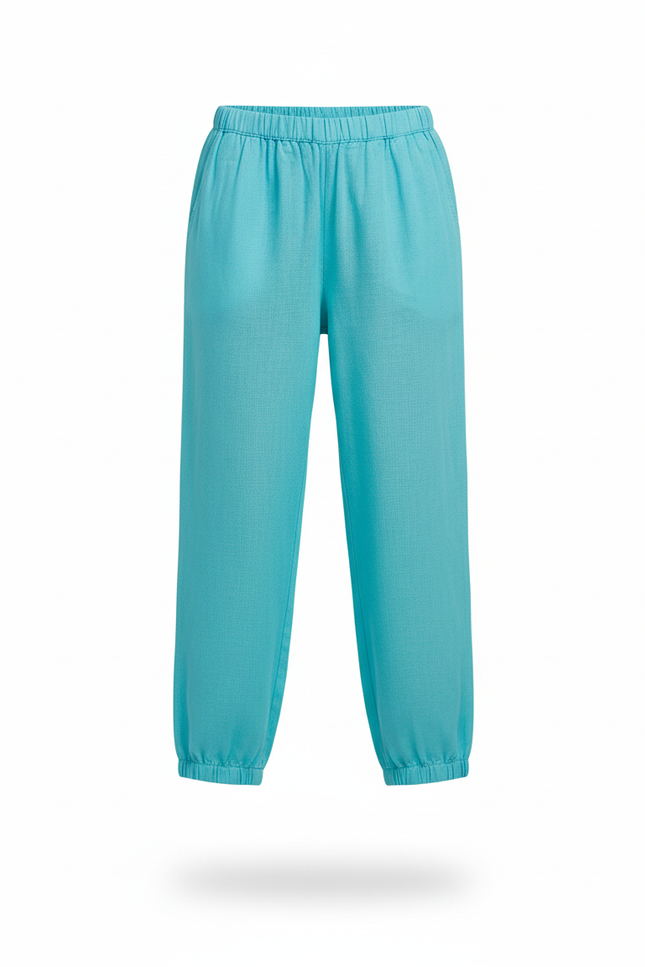 Pantalon En Lin Turquoise Ample Enfant Léger Fluide - Bleu - vue 3