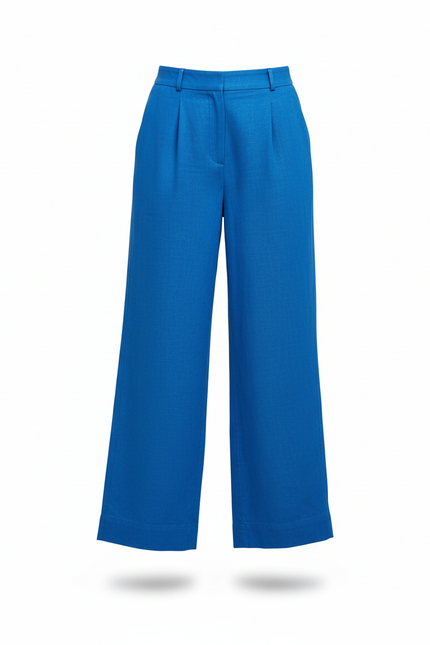 Pantalon En Lin Bleu Ample Fluide Décontracté Élégant - vue 3