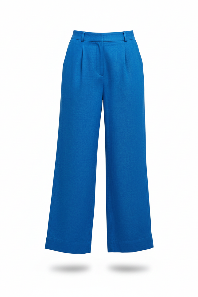 Pantalon En Lin Bleu Ample Fluide Décontracté Élégant - vue 3