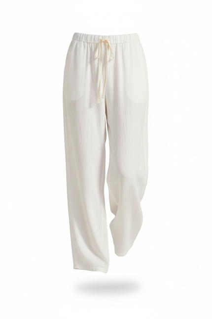 Pantalon En Lin Blanc Ample Fluide Décontracté Confortable - vue 3